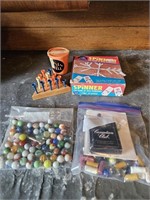 Game lot with marbles, playing cards, peg game,