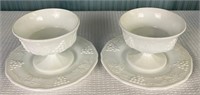 Milk Glass Saucers And Footed Desert Cups (4pcs)