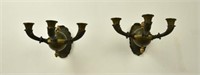 Pair Empire Gilt, Patinated Bronze 3-Light Sconces