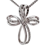 Diamond Crossover Ribbon Cross Pendant SS