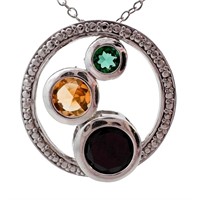 Onyx, Citrine, Tourmaline Circle Pendant Necklace