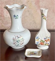 3 Pc Lot- Limoges Pieces & Aynsley Vase - Check