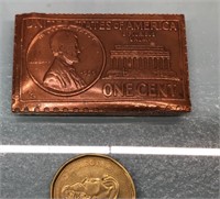 Copper US 1 cent stamp