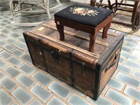 Small trunk and needlepoint stool