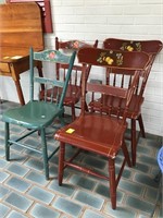 4 Unmatched antique plank seat chair