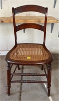 Vtg Wood Cane Seat Chair 33x16x17