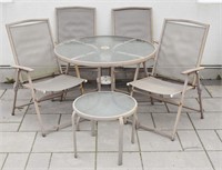 Outdoor Round Table 4 Foldable Chairs & Side Table
