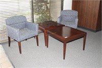 Two lobby waiting chairs & two end tables