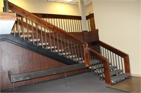 Solid Pine slab two story lobby stairwell, with Oa