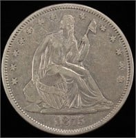 1875-S SEATED LIBERTY HALF DOLLAR XF/AU