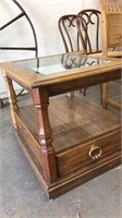 WOOD & GLASS TOP SIDE TABLE