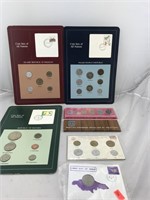 Foreign Coin Sets. Some With Stamps