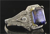 14kt Gold 9.7 ct Octagonal Sapphire & Diamond Ring