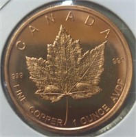 1 oz fine copper coin Canada