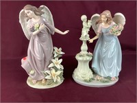Two Porcelain Angels- With Statue & Gathering