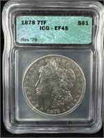 1878 7TF silver Morgan Dollar EF 45 ICG