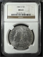 1884-O silver Moore dollar MS63 NGC