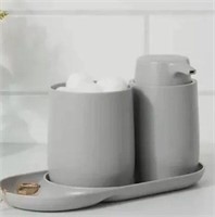 3pc Gray Bath Bundle: Soap Tray & Pump & Canister