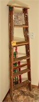 Vintage wooden ladder 5 step w/ drop shelf
