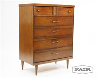 Bassett Tall Walnut Dresser with Brass Details