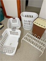 3 clothes basket, trash can, shoe rack