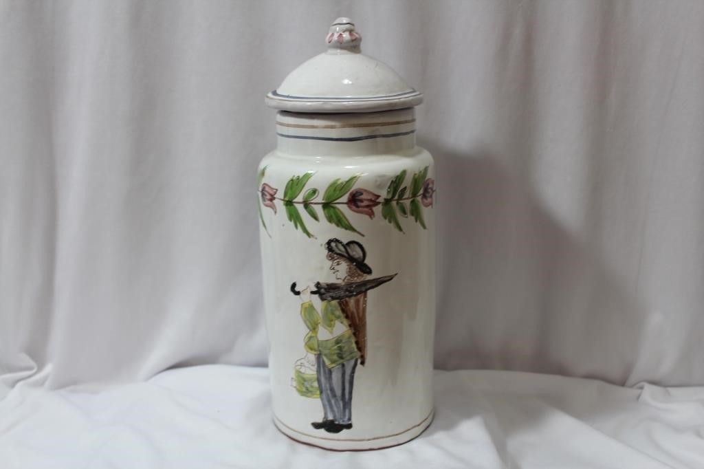 A Ceramic or Clay Portugese Lidded Jar