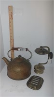 brass kettle and wall mount soap dish