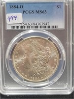 1884-O MORGAN SILVER DOLLAR - PCGS: MS63