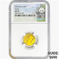 2020 1/10oz. Gold China Panda 50 Yuan NGC MS70