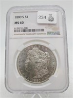 1880 S MORGAN SILVER DOLLAR NGC MS60