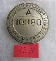 Early Massachusetts chauffeur's license badge