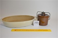 Vintage Brown Stoneware Cheese Crock W/Lid;