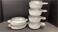 6 pc Corning Ware lot. 2 oval bakers and 4 Grab