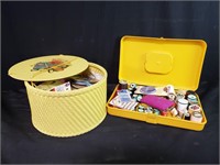 Vintage sewing kit with lidded basket