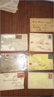 7 1890-1910 sent envelopes, cancels and stamps