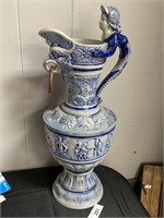 German blue decorated stoneware pitcher.