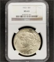 1923 Silver Peace Dollar NGC MS63 Slab