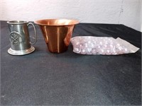 English Pewter Mug, Marbles, and Copper Pot