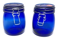 Cobalt Blue Glass Hinged Lid Jars- Lot of 2