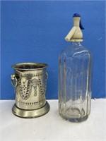 1930's Seltzer Bottle In Holder