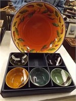 "Clay Art" Large Bowl & (5) Glazed Bowls