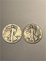 2 Walking Liberty Silver Half Dollars -1941 & 1942