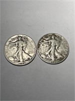 2 Walking Liberty Silver Half Dollars -1945 & 1946