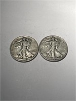 2 Walking Liberty Silver Half Dollars -1943 & 1945