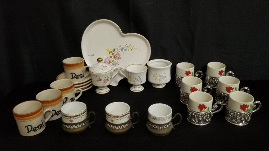 Porcelain and ceramic demitasse and tea cups