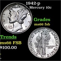 1942-p Mercury Dime 10c Grades GEM+ FSB