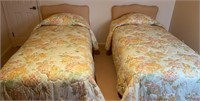 2 Twin Bed Peach Upholstered Headboards & Frames,