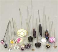 Group of vintage, etc. glass & ceramic hat pins