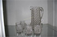 5pc crystal cocktail pitcher & 4 glasses in