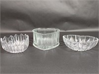 Three Heart Shaped Clear Glass Candy Dishes